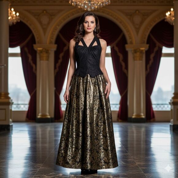 Scott McClintock Gradient Velvet Halter Black Gold Metallic Formal Evening Dress - Picture 2 of 16